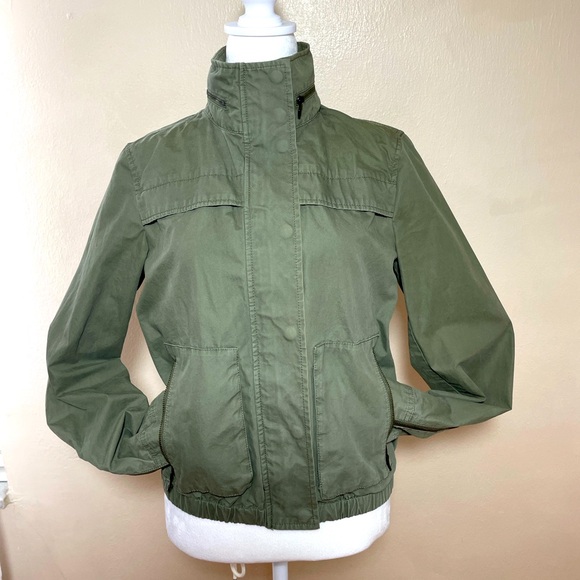 Banana Republic Bomber Jacket Womens sz S Olive Green Packable Hoodie Hipster - Picture 2 of 15